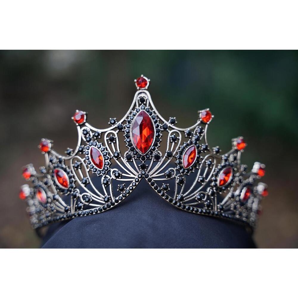 Gothic Tiered Black Red Crystal Tiara Bridal Goth Crown dark Bronze Birthday